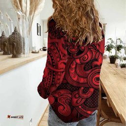 Aotearoa Maori Hei Tiki Women Casual Shirt Whero Kowhaiwhai Puhoro Motif LT9