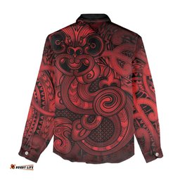 Aotearoa Maori Hei Tiki Women Casual Shirt Whero Kowhaiwhai Puhoro Motif LT9