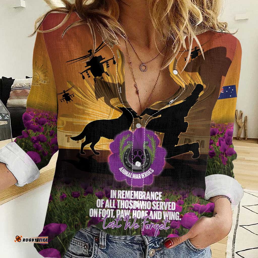 Animal War Heroes Australia ANZAC Day Women Casual Shirt We Will Always Remember Them LT14