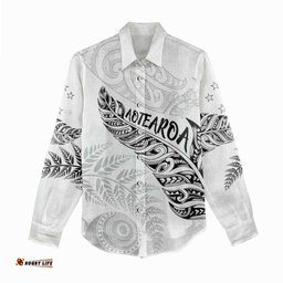Aotearoa Personalized Lawn Bowls Maori Women Casual Shirt New Zealand White Tribal Silver Fern LT7