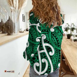 Aotearoa Maori Kowhaiwhai Women Casual Shirt Kakariki Puhoro and Patiki LT9