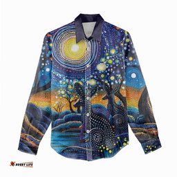 Australian Night Sky Landscape Women Casual Shirt Aboriginal Dreamtime Story LT9