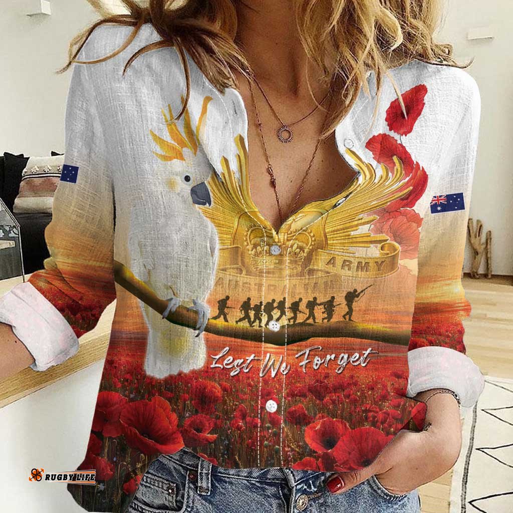 Australia Cockatoo ANZAC Day Women Casual Shirt Lest We Forget LT05