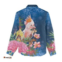 Australia Christmas Pink Cockatoo with Banksia Women Casual Shirt Snowy Blue LT7