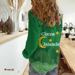 Australia Cocos Keeling Islands Women Casual Shirt Southern Cross Palm Tree Pattern LT14