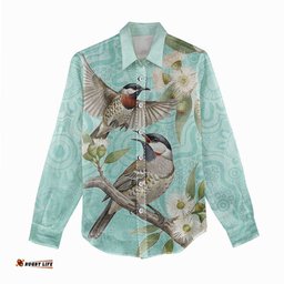 Australia Red Wattlebird Women Casual Shirt Eucalyptus Alba Indigenous Art LT14