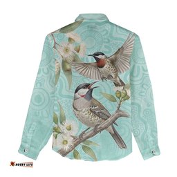 Australia Red Wattlebird Women Casual Shirt Eucalyptus Alba Indigenous Art LT14
