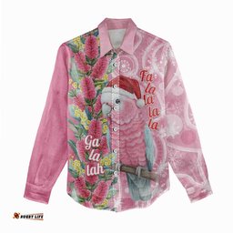 Australia Pink Galah Christmas Women Casual Shirt Falalalala Galalah Bottlebrush Aboriginal Art LT14