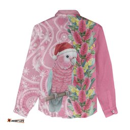 Australia Pink Galah Christmas Women Casual Shirt Falalalala Galalah Bottlebrush Aboriginal Art LT14