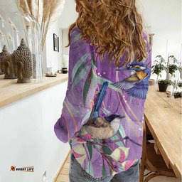 Australia Epilepsy Awareness Women Casual Shirt Purple Fairy Wren with Eucalyptus Flowers LT7