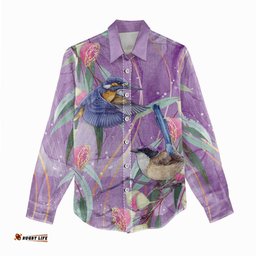 Australia Epilepsy Awareness Women Casual Shirt Purple Fairy Wren with Eucalyptus Flowers LT7