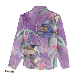Australia Epilepsy Awareness Women Casual Shirt Purple Fairy Wren with Eucalyptus Flowers LT7