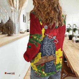 Australia Gang-gang Cockatoo Christmas Women Casual Shirt Callocephalon Fimbriatum Golden Wattle Red LT14