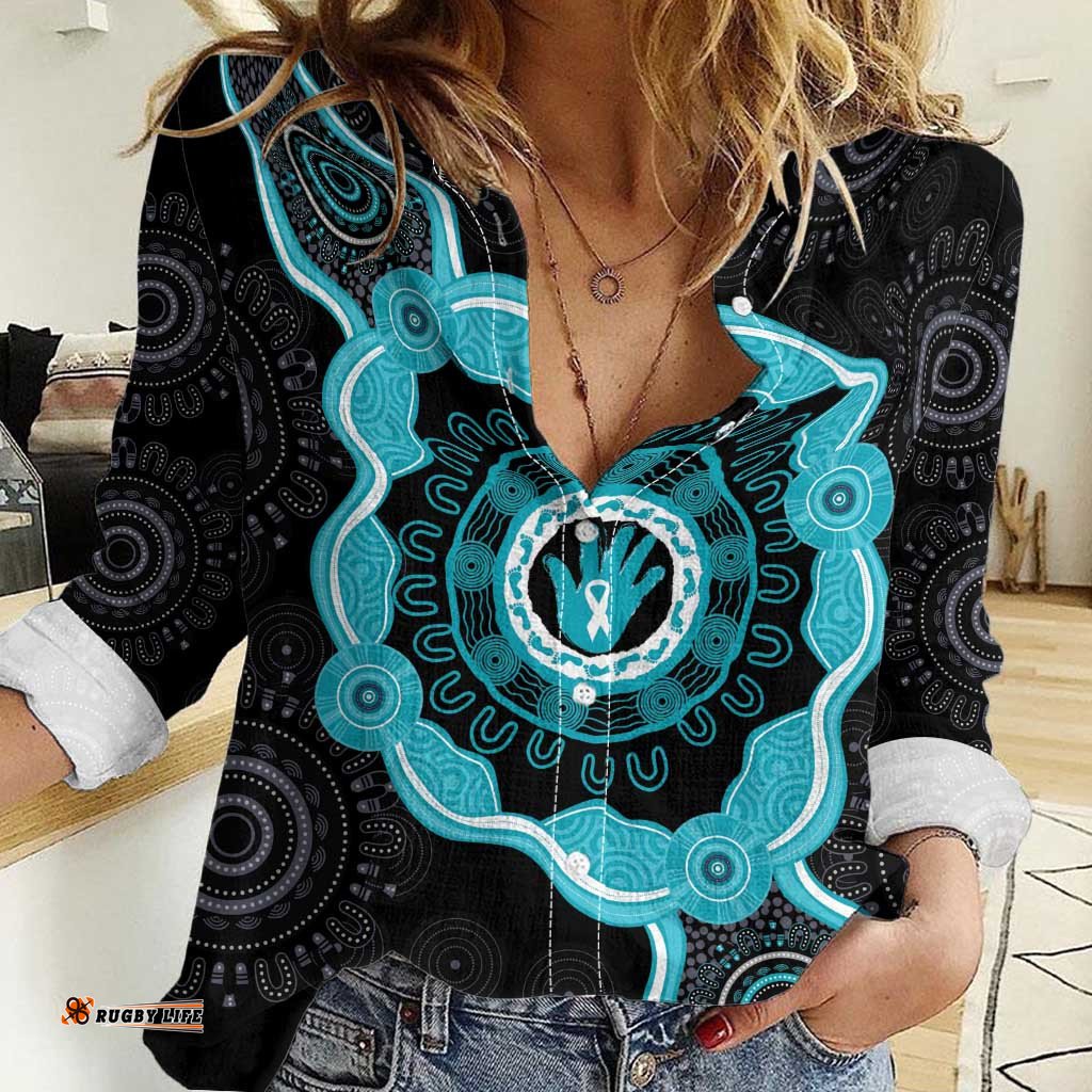 Australia Ovarian Cancer Awareness Women Casual Shirt Brave Strong Teal Ribbon Aboriginal Art LT14