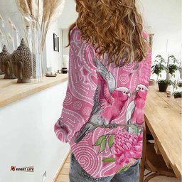 Australia Pink Galah Women Casual Shirt Rose-breasted Cockatoo Waratah Indigenous Art LT14