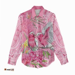 Australia Pink Galah Women Casual Shirt Rose-breasted Cockatoo Waratah Indigenous Art LT14