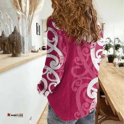 Breast Cancer Awareness Maori Women Casual Shirt Koru Kowhaiwhai LT7