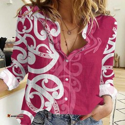 Breast Cancer Awareness Maori Women Casual Shirt Koru Kowhaiwhai LT7
