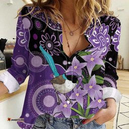 Australia Epilepsy Awareness Women Casual Shirt Purple-crowned Fairywren Boronia Aboriginal LT14