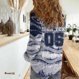 Custom Geelong Navy Women Casual Shirt Playful Cat Kicking Ball DT05