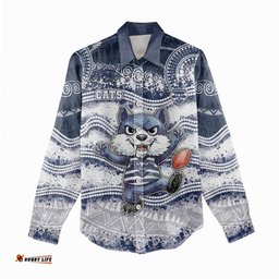 Custom Geelong Navy Women Casual Shirt Playful Cat Kicking Ball DT05