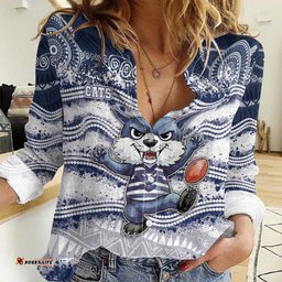 Custom Geelong Navy Women Casual Shirt Playful Cat Kicking Ball DT05