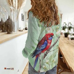 Australia Crimson Rosella Women Casual Shirt Platycercus Elegans Eucalyptus Alba Watercolor LT14