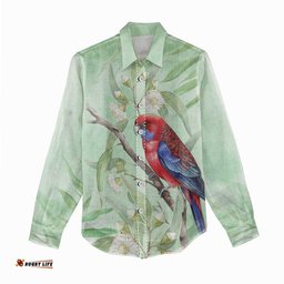 Australia Crimson Rosella Women Casual Shirt Platycercus Elegans Eucalyptus Alba Watercolor LT14