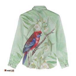 Australia Crimson Rosella Women Casual Shirt Platycercus Elegans Eucalyptus Alba Watercolor LT14