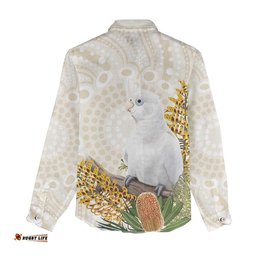 Australia Little Corella Women Casual Shirt Cacatua Sanguinea Western Grevillea Aboriginal Art LT14