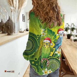 Budgerigar Australia Christmas Women Casual Shirt Budgies Golden Wattle Aboriginal Green LT14