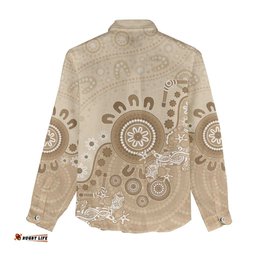 Beige Lizards Australia Women Casual Shirt Boomerang Indigenous Art LT14