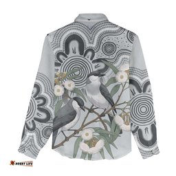 Australia Grey Butcherbird Women Casual Shirt Eucalyptus Alba Indigenous Art LT14