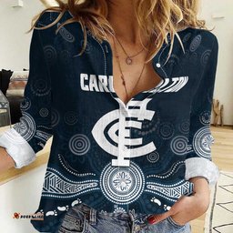 Custom Carlton Football Women Casual Shirt Go Blues Aboriginal Art LT14