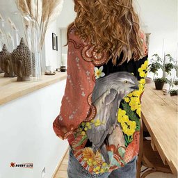 Australia Tawny Frogmouth Women Casual Shirt Golden Wattle Banksia Aboriginal Art LT14
