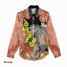 Australia Tawny Frogmouth Women Casual Shirt Golden Wattle Banksia Aboriginal Art LT14