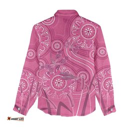 Australia Indigenous Pink Month Women Casual Shirt Breast Cancer Aboriginal Dragonflies Ribbon LT14