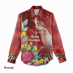 Australia Pink Cockatoo Christmas Women Casual Shirt Aussie Native Flowers Merry Xmas - Red LT14