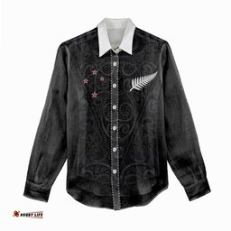 Custom Aotearoa Rugby Women Casual Shirt Fern Blacks-Traditional Maori Motifs Design LT03