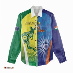 Custom Australia And India Cricket Women Casual Shirt Ashoka Chakra With Aboriginal LT05