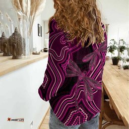 Australia Breast Cancer Awareness Women Casual Shirt Pink Dragonflies Aboriginal Art LT14