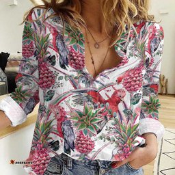 Australia Pink Galah Women Casual Shirt Rose-breasted Cockatoo Pineapple Seamless Vibes LT14