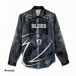 Custom Carlton Navy Women Casual Shirt Captain With Aboriginal Art DT05