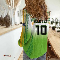 Custom Cook Islands Rugby League Women Casual Shirt Avaiki Tatau Tribal Motifs White Color LT03