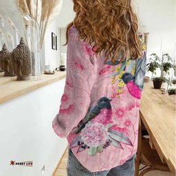 Birds and Floral Aussie Pink Robins Women Casual Shirt Rosy Glow LT7