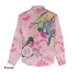 Birds and Floral Aussie Pink Robins Women Casual Shirt Rosy Glow LT7