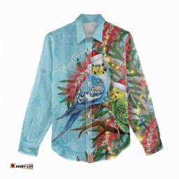 Blue Budgies on Callistemon Women Casual Shirt Merry Christmas Aussie LT7