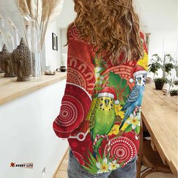 Budgerigar Australia Christmas Women Casual Shirt Budgies Golden Wattle Aboriginal Red LT14