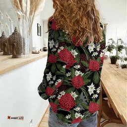 Australia Waratah Flannel Flower Women Casual Shirt Aussie Native Flowers Seamless Stylized LT14