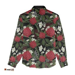 Australia Waratah Flannel Flower Women Casual Shirt Aussie Native Flowers Seamless Stylized LT14